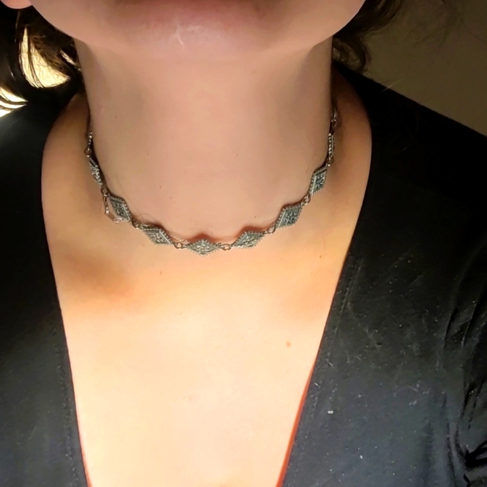 Adjustable silver boho detailed choker or anklet